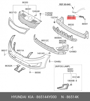 Kia Rio 12-15 Кронштейн переднего бампера правый 865144Y000 HYUNDAI KIA