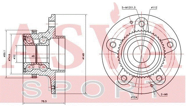 SS Actyon 2011- Ступица в сборе зад 2WD SYWH-NACR ASVA