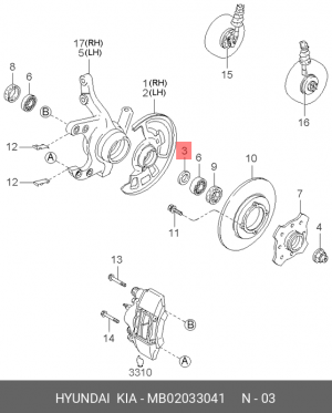 Kia Rio 00-05 кольцо м/у перед ступичн.подшипниками  7.045 MB02033041 HYUNDAI KIA