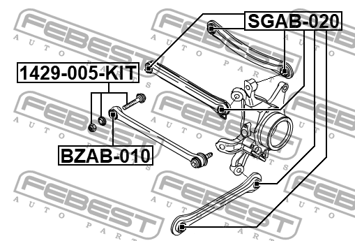SS Actyon 11- Сайлентблок задн поперечныйх рычагов (6шт авто) SGAB-020 FEBEST