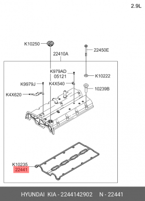 Hyundai Porter/Galoper/Terracan/H1/Starex 00-06 (D4BH/BF/BA) прокладка клапанной 2244142902 HYUNDAI KIA