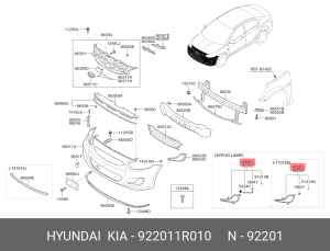 Hyundai Solaris 12- ПТФ левая 922011R010 HYUNDAI KIA