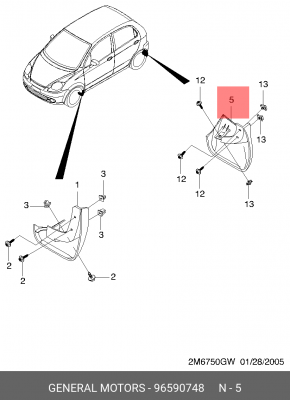 Chevrolet Spark 06- Брызговик задний правый 96590748 GENERAL MOTORS