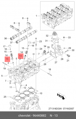Chevrolet Aveo 1.2 16кл Колпачок маслосъемный 96440882 GENERAL MOTORS