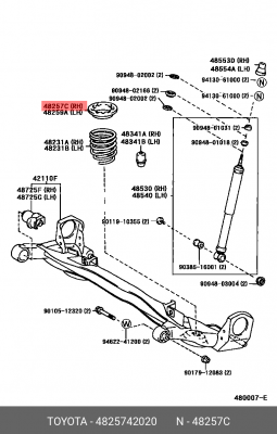 Toyota RAV-4 00-06 изолятор задней пружины 48257-42020 TOYOTA