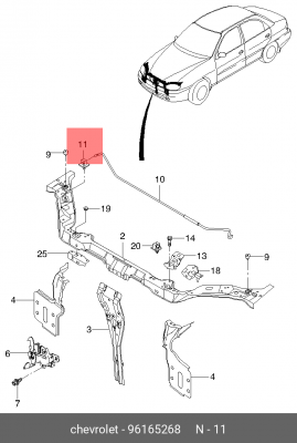 Chevrolet Lanos Держатель упора капота (нижний) 96165268 GENERAL MOTORS