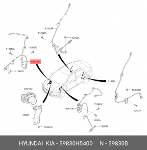 Hyundai Solaris/Rio 17 - Датчик АБС передний правый 59830H5400 HYUNDAI KIA