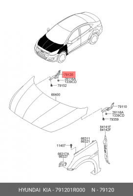 Hyundai Solaris петля капота правая 791201R000 HYUNDAI KIA
