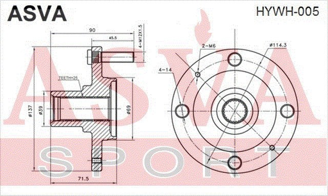 Hyundai Elantra 00-05/Matrix 1.6-1.8/Cerato 04-08 Ступица передняя d39 HYWH-005 ASVA
