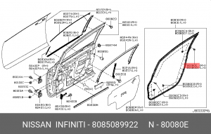 Nissan Tiida, X-Trail клипса уплотнителя двери 80850-89922 NISSAN INFINITI