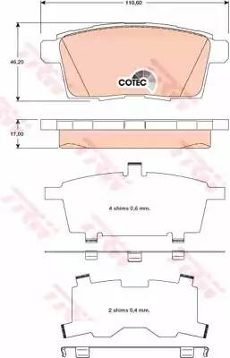 Mazda CX9 2012- Колодки тормозные задние GDB3472 TRW