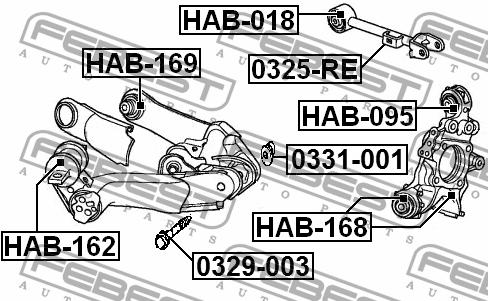 Honda CR-V III 07-12 с/блок заднего нижнего рычага задний (к подрамнику) HAB-169 FEBEST