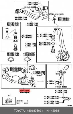 Toyota LandCruiser 90 96-02 рычаг передний нижний правый 48068-35081 TOYOTA