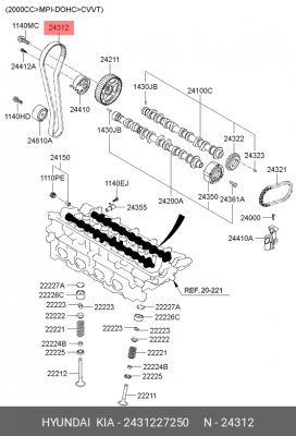 Hyundai SantaFE 00-06 2.0/06-10 2.2D/Tucson/SPORTAGE 04-09 2.0D/Accent 1.5D Реме 24312-27250 HYUNDAI KIA