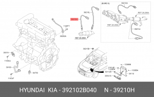 Kia Cerato 08- 1.6 Датчик кислорода первый (до катализатора) 392102B040 HYUNDAI KIA