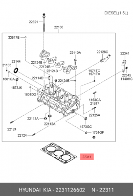 Hyundai Accent 99-02 прокладка ГБЦ(паранит) 2231126602 HYUNDAI KIA