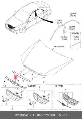 Kia Cerato 04-06 кожух верхний радиатора 863612F000 HYUNDAI KIA