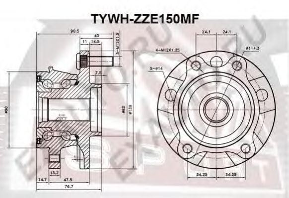 Toyota Corolla ZZE150/ZRE150 06> ступица передняя TYWH-ZZE150MF ASVA