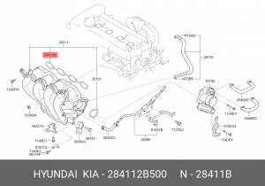 Hyundai Solaris/Rio 12- прокладка впускн коллектора 284112B500 HYUNDAI KIA