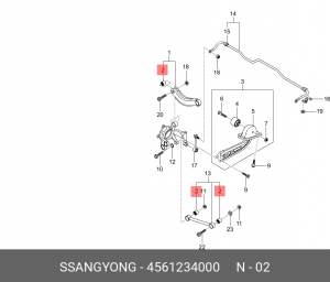 SS Actyon 11- Сайлентблок задн поперечныйх рычагов (6шт авто) 4561234000 SSANG YONG