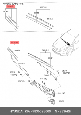 Щетка с/о пасс САНТА-ФЕ NEW 983602B000 HYUNDAI KIA