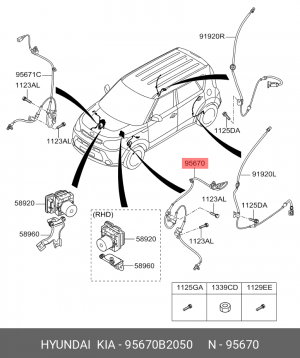 ДАТЧИК АБС (КОЛИЧЕСТВА ОБОРОТОВ КОЛЕСА) 95670B2050 HYUNDAI KIA