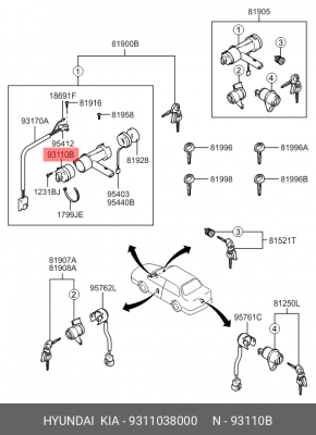 Hyundai SonataEF контактная группа замка зажигания 9311038000 HYUNDAI KIA