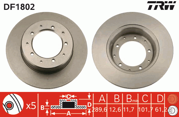 Land Rover DEFENDER, DISCOVERY, RANGE ROVER диск тормозной задний D=289.6 DF1802 TRW