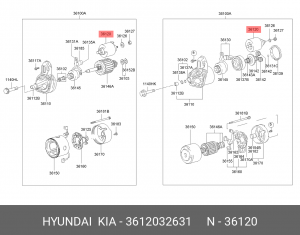 Hyundai Accent 00-08/Getz 04-08/Elantra 00-06/Matrix 04-08 Реле втягивающее стар 3612032631 HYUNDAI KIA