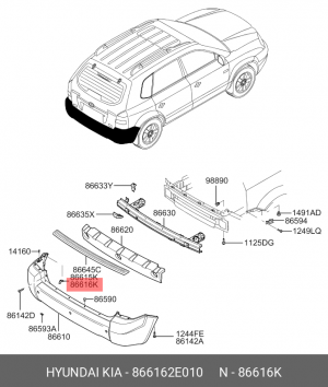 Hyundai Tucson Кронштейн крепления заднего бампера правый 866162E010 HYUNDAI KIA