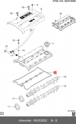 Daewoo Nexia DOHC/Lacetti 1,4-1,6/Aveo F14D3 94лс/Cruze 109лс Прокладка клапанно 96353002 GENERAL MOTORS