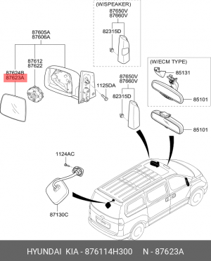 Hyundai Grand Starex Зеркальный элемент левый 876114H300 HYUNDAI KIA