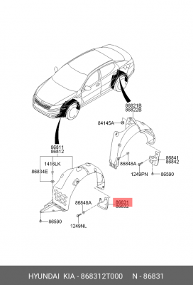 Kia Optima 11- брызговик перед лев 868312T000 HYUNDAI KIA