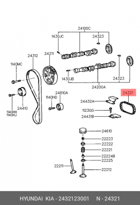 Hyundai/Kia до 2010 1.8-2.0l цепь распредвалов (без CVVT ) VIN 2432123001 HYUNDAI KIA