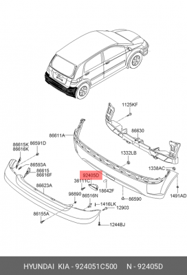 Hundai Getz 06- фонарь ПТФ задний 924051C500 HYUNDAI KIA