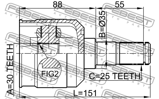 Hyundai Elantra 00-06 АКПП шрус внутренний 1211-MAT15 FEBEST