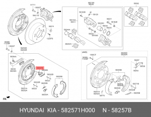 Hyundai I30/Ceed 06-11 рычаг троса ручника (в зад барабане) 582571H000 HYUNDAI KIA