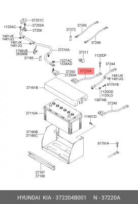 Hyundai Porter Клемма "минус" с проводом 372204B001 HYUNDAI KIA
