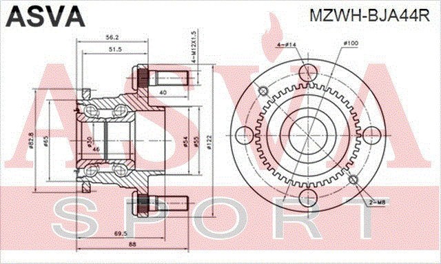 MAZDA 323 BJ 1998-2004 ступица задняя MZWH-BJA44R ASVA