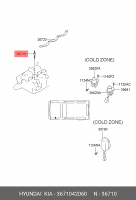 Hyundai Свеча накала D4BH/F Porter Тагаз/Starex 02-07 2.5D /Terracan 2.5D 3671042060 HYUNDAI KIA