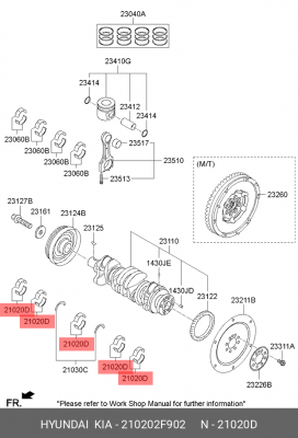 Hyundai Santa Fe 2.2D вкладыши коренные (красный) 210202F902 HYUNDAI KIA