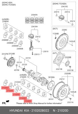 Hyundai Elantra 06-11 Вкладыши коренные 210202B022 HYUNDAI KIA