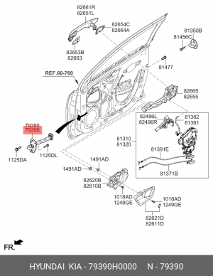 ОГРАНИЧИТЕЛЬ ДВЕРИ ПЕРЕДНЕЙ ПРАВОЙ 79390H0000 HYUNDAI KIA