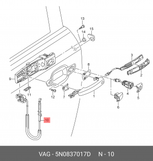 VAG Golf 6 трос замка передней левой двери 5N0 837 017 D VAG