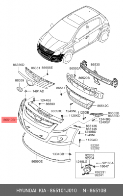 Hyundai I20 08- бампер передний с отв. п/противотуманки 865101J010 HYUNDAI KIA