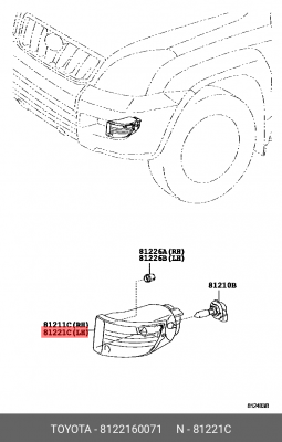 Toyota LC120 фара ПТФ левая 81221-60071 TOYOTA