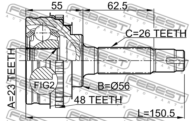 Toyota Caldina, Carina E, Corolla, Corsa, Sprinter, Starlet 91-00 ШРУС наружный  0110-010A48 FEBEST