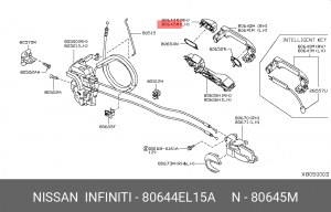 Nissan Tiida накладка передней левой внешней ручки 80644-EL15A NISSAN INFINITI