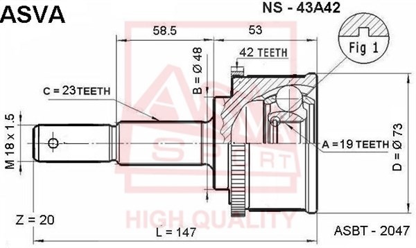 NISSAN MICRA MARCH K11 1992-2002   ШРУС НАРУЖНИЙ 19x48x23 NS-43A42 ASVA
