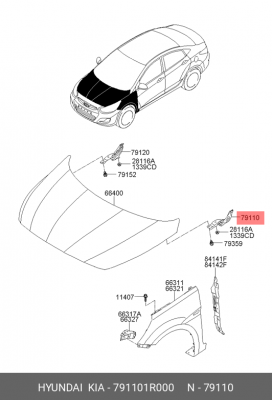 Hyundai Solaris петля капота левая 791101R000 HYUNDAI KIA
